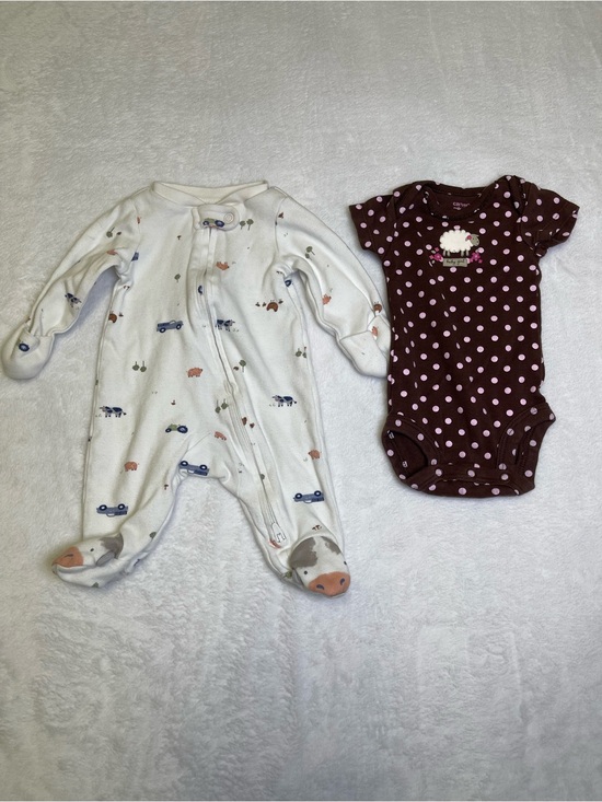 Carter's Other - Carter's Newborn Brown Polka Dot Onesie & Footed Animal Print Sleeper 2 pieces